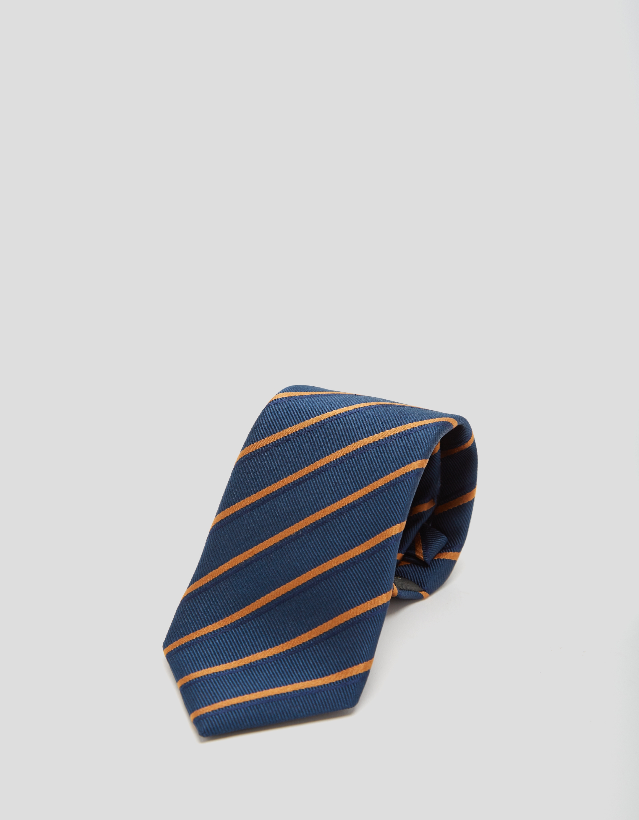 Navy blue silk tie with yellow striped jacquard