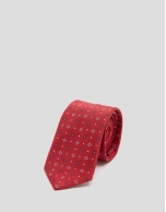 Corbata seda roja jacquard flor crudo/marino