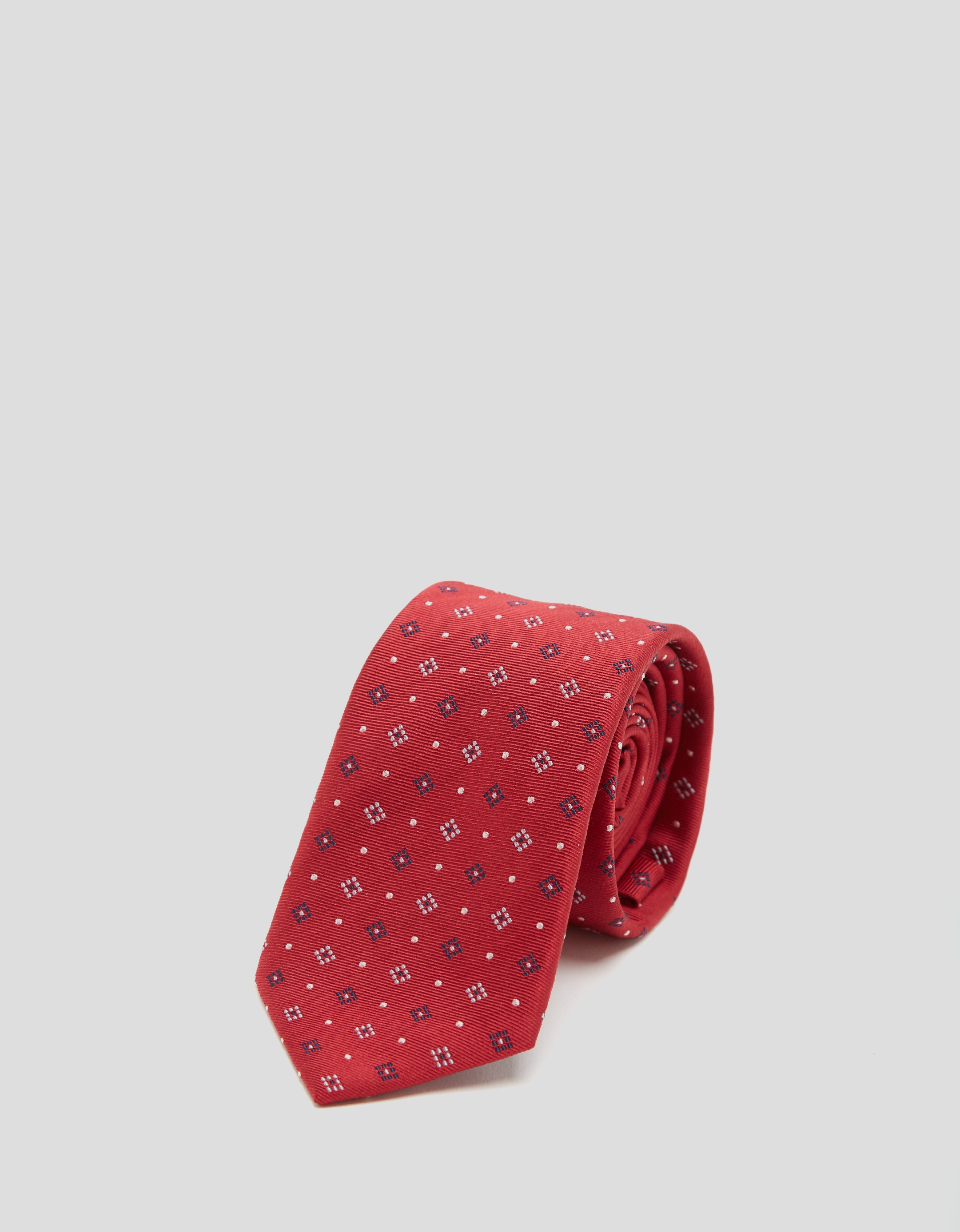 Corbata seda roja jacquard flor crudo/marino