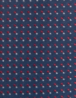 Blue silk tie with gray and red geometric print jacquard