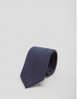 Corbata seda azul jacquard geométrico gris/rojo