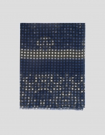 Beige and indigo wool dotted foulard