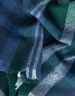 Green, navy blue and beige checked wool scarf