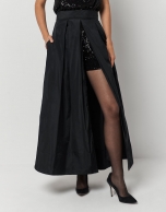 Black taffeta overskirt with opening