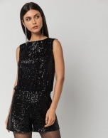 Short black sequined jumpsuit