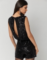 Short black sequined jumpsuit