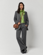 Gray herringbone two-button blazer