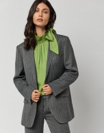 Gray herringbone two-button blazer