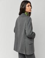 Gray herringbone two-button blazer