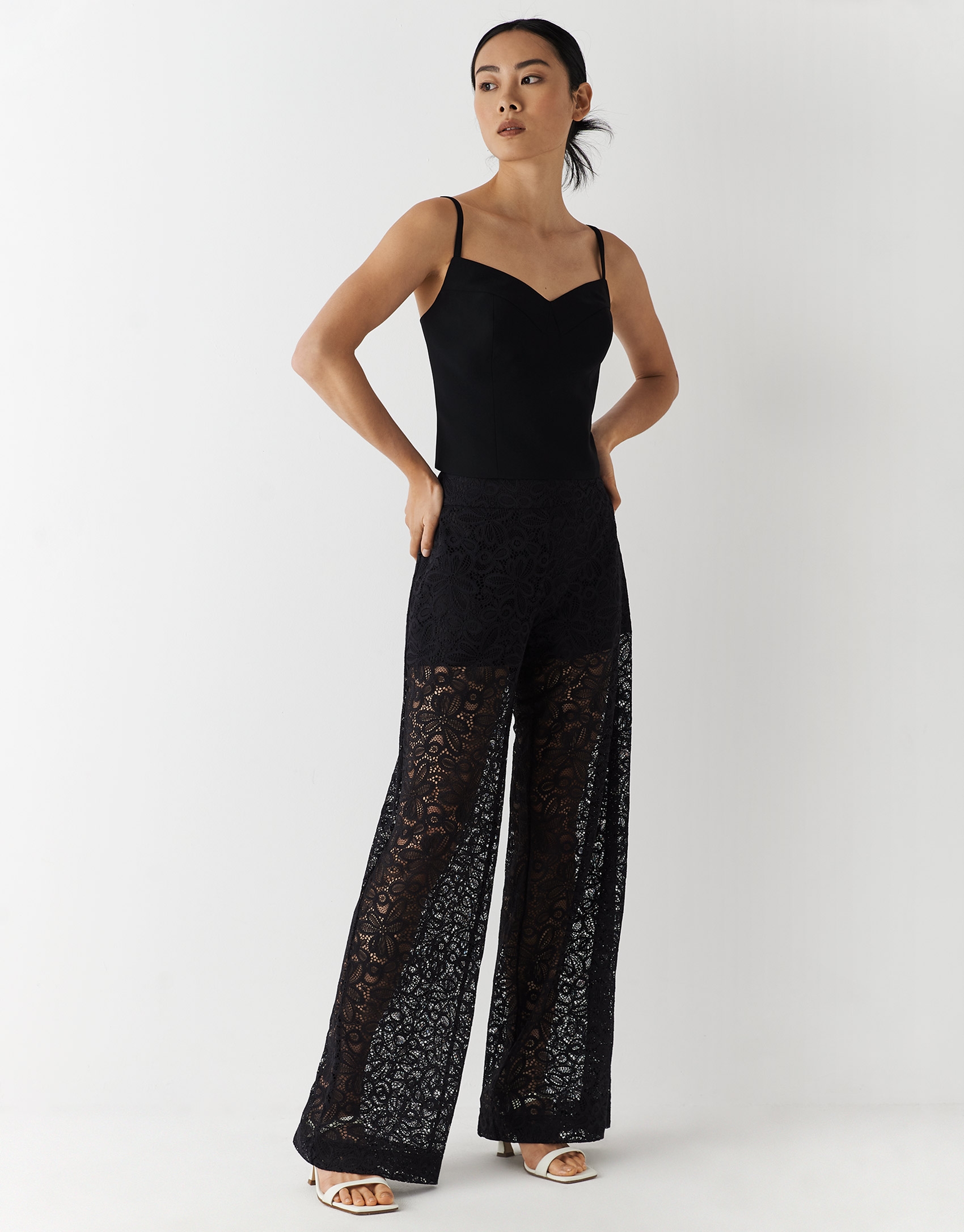 Black wide pants with lace