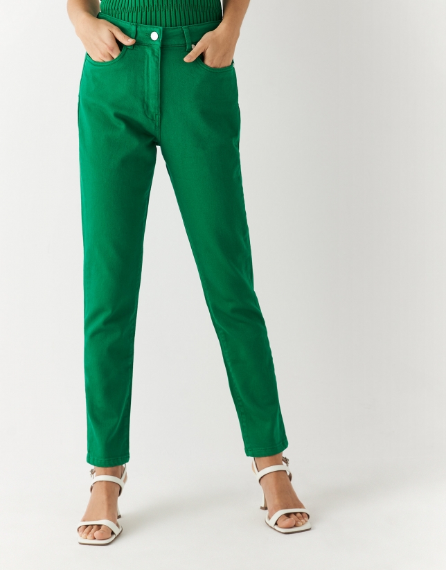 Green denim wide pants with 4 pockets - Woman | Roberto Verino