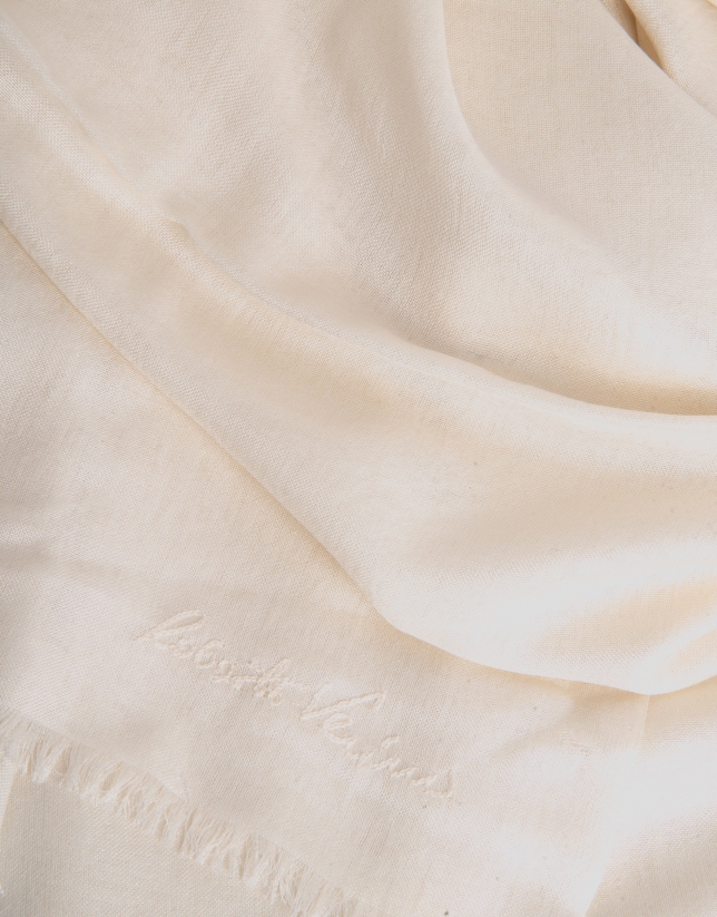 Beige rayon foulard with hand embroidered logo