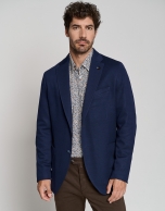 Navy blue pique knit blazer