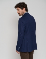 Navy blue pique knit blazer