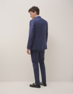 Navy blue plain wool poplin slim fit half canvas suit