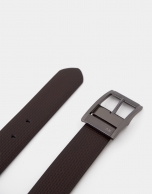 Reversible brown and black textured leather belt