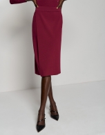 Burgundy knit midi skirt with slit