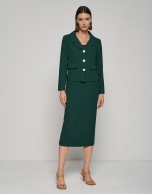 Dark green crepe straight midi skirt