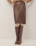 Brown napa straight mid skirt