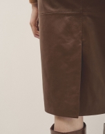 Brown napa straight mid skirt