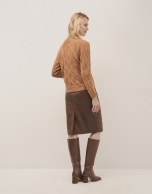 Brown napa straight mid skirt