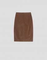 Brown napa straight mid skirt