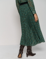 Falda midi plisada crepé georgette floral verde