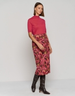 Sarong-style georgette crepe midi skirt, with large purple print