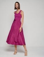 Bougainvillea taffeta midi skirt with buttons