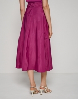 Bougainvillea taffeta midi skirt with buttons