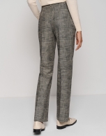 Black and white glen plaid straight tailored pants