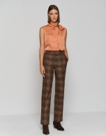 Brown glen plaid straight tailored pants