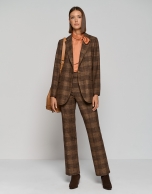 Brown glen plaid straight tailored pants