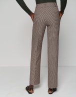 Maroon houndstooth straight tailored trousers