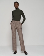 Maroon houndstooth straight tailored trousers