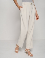 Ecru straight crepe pants with darts