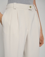 Ecru straight crepe pants with darts