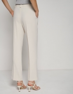 Ecru straight crepe pants with darts