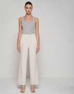 Ecru straight crepe pants with darts