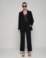 Black straight crepe pants with darts