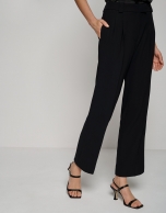 Black straight crepe pants with darts