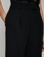 Black straight crepe pants with darts