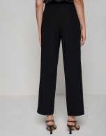 Black straight crepe pants with darts