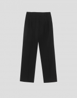 Black straight crepe pants with darts