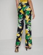 Straight elastic crepe pants with yellow floral print