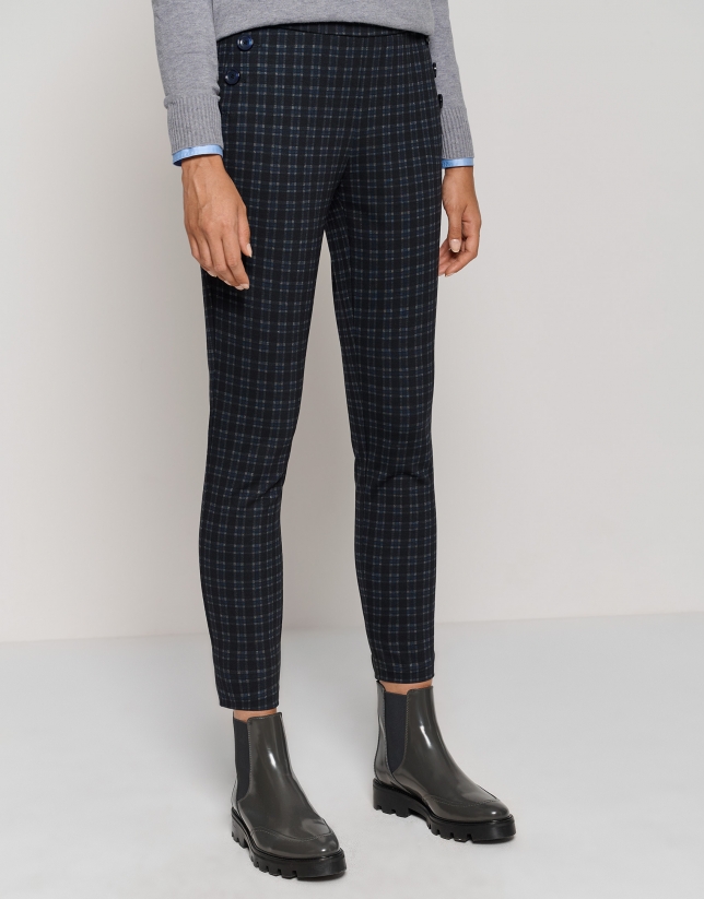 Blue and gray checked leggings