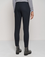 Blue and gray checked leggings