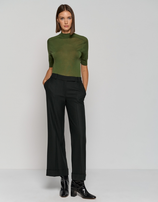 Green herringbone tailored pants