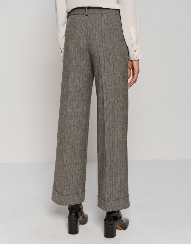 Beige herringbone tailored pants