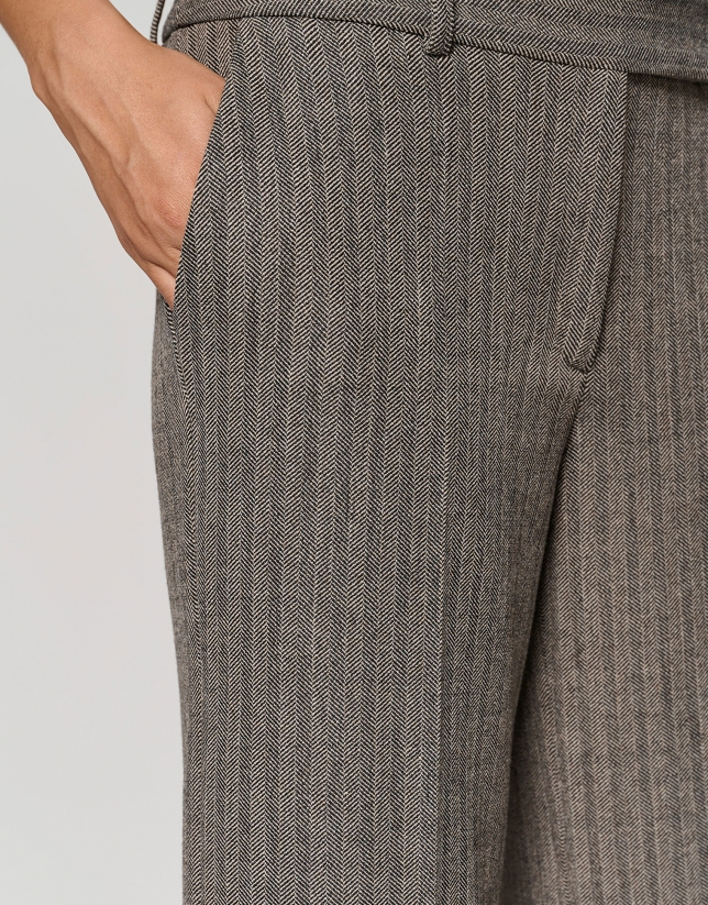 Beige herringbone tailored pants